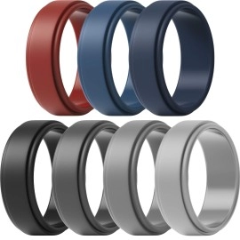 Thunderfit Silicone Wedding Rings For Men, Step Edge - 8Mm Width - 2Mm Thick (Grey, Dark Grey, Very Dark Grey, Black, Navy Blue, Dark Red, Dark Blue - Size 125-13 (222Mm))