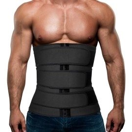 Hidyliu Mens Workout Waist Trainer Neoprene Corset Sauna Sweat Trimmer Cincher Slimming Belly With Belts (Black Waist Trainer Belt, L)
