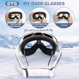 FONHCOO Ski Goggles for Men Women,Anti-Fog OTG Snow Snowboard Glasses with Detachable Lens for Skiing Skating,UV Protection Anti-Glare Blue