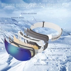 FONHCOO Ski Goggles for Men Women,Anti-Fog OTG Snow Snowboard Glasses with Detachable Lens for Skiing Skating,UV Protection Anti-Glare Blue