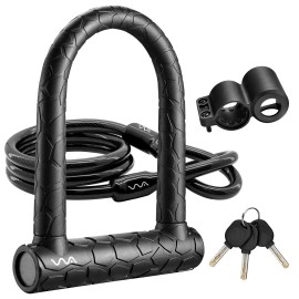 Bike U Lock,20Mm Heavy Duty Combination Bicycle D Lock Shackle 4Ft Length Security Cable With Sturdy Mounting Bracket And Key Anti Theft Bicycle Secure Locks