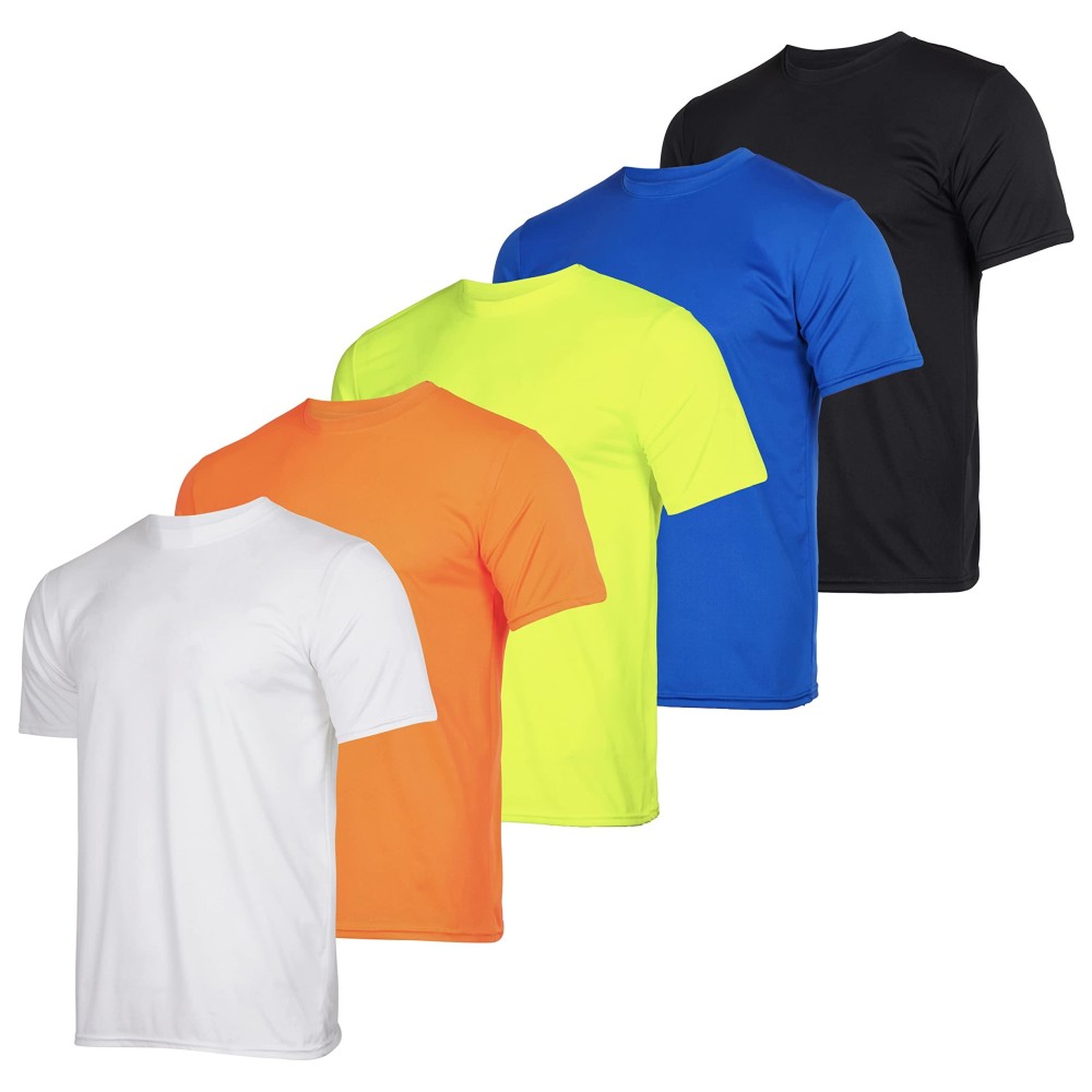 5 Pack: Boys girls Active Athletic Quick Dry Dri Fit Short Sleeve T-Shirt crew Neck Tops Teen gym Undershirts Tees Youth Basketball clothes Moisture Wicking Performance-Set 11,Medium (8-10)