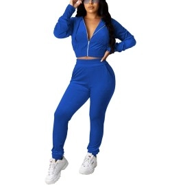 Pinsv 2 Piece Outfits Velour Tracksuit For Women Zip Up Hoodie Velvet Jogging Sweatsuit Workout Sets Solid Dark Blue S