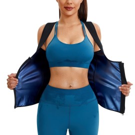 Junlan Sauna Suit For Women Waist Trainer Vest For Women Sweat Tank Top Shaper For Women With Zipper (Blue, Xx-Large)