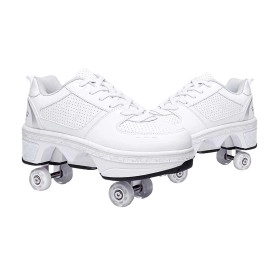 Double-Row Deform Wheel Automatic Walking Shoes Invisible Deformation Roller Skate 2 In 1 Removable Pulley Skates Skating Parkour (Low Waist Silver, Us 7)