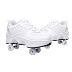 Double-Row Deform Wheel Automatic Walking Shoes Invisible Deformation Roller Skate 2 In 1 Removable Pulley Skates Skating Parkour (Low Waist Silver, Us 55)