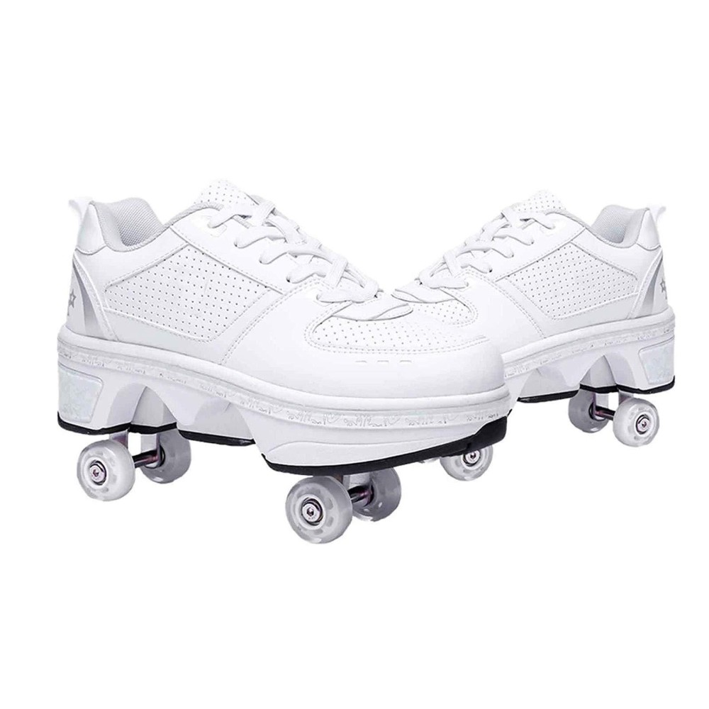 Double-Row Deform Wheel Automatic Walking Shoes Invisible Deformation Roller Skate 2 In 1 Removable Pulley Skates Skating Parkour (Low Waist Silver, Us 75)