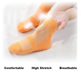 Leeshow 4Pairs Non Slip Trampoline Socks for Kids, Anti Skid Gripy Floor Socks for Exercises, Gym, Yoga and Pilates (2-5years, Black, Navy, Blue, Yellow)