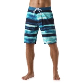 Nonwe Mens Beach Shorts Quick Dry Floral Print Sportwear Elastic Waist Drawstring Gradient Blue 30