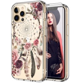 Icedio For Iphone 12 Pro Max Case With Screen Protector,Clear Tpu Cover With Fashionable Designs For Girls Women,Slim Fit Protective Phone Case For Iphone 12 Pro Max 67 Elegant Pink Blossoms