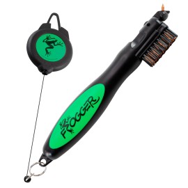 Frogger Brushpro Golf Club Cleaner With Ergonomic Grip And Retractable Cord Sturdy Golf Brush And Groove Cleaner With Advanced Scrub Cleaning Technology For Professional Golfers Green