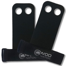 Wod Nation Barbell Gymnastics Grips Perfect For Pull-Up Training, Kettlebells, Gymnastic Rings (Black - Medium)