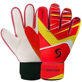 Sportout Kids Goalkeeper Gloves, Soccer Gloves With Double Wrist Protection And Non-Slip Wear Resistant Latex Material To Prevent Injuries (Red, Size 6 Suitable For 8 To 12 Years Old)