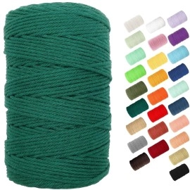 Macrame Cord, Byworld 3Mm Cotton Rope 220 Yards(200M) Twine String, 100 Natural Cotton Colored Macrame Rope For Macrame Kit, Plant Hangers, Wall Hanging, Christmas Or Wedding Decorative(Dark Green)