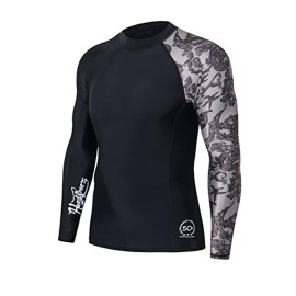 Adoreism Mens Long Sleeve Rash Guard Surf Swim Shirt Splice Upf 50 Compression For Mma Bjj Jiu Jitsu Fishing Hiking(Sea Forest,M)