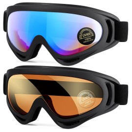 Mambaout 2-Pack Snow Ski Goggles, Snowboard Goggles For Men, Women, Youth, Kids, Boys Or Girls