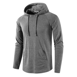 Sir7 Mens Gym Workout Active Long Sleeve Pullover Lightweight Hoodie Casual Hooded Sweatshirts(Grey X-Large)