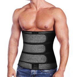 Yamadan Mens Neoprene Sauna Waist Cincher Slimmer Trainer Belt Belly Sweat Wrap Trimmer Workout Bands (Grey Waist Trimmer With Three Belts, 2Xl)
