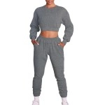 Mizoci Womens 2 Piece Outfits Workout Tracksuit Long Sleeve Crop Top Jogger Pants Set,Medium,Dark Grey