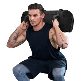 Fitness Sandbag Adjustable Weighted Power Training Heavy Duty Sand Bag Multiple Handles Gym Bags With 3 Filler Bags For Raw Power Balance Control Exercise (Black)