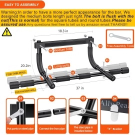 Ally Peaks Pull Up Bar for Doorway | Thickened Steel Max Limit 440 lbs Upper Body Fitness Workout Bar| Multi-Grip Strength for Doorway | Indoor Chin-Up Bar Fitness Trainer for Home Gym Portable