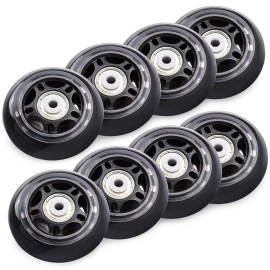 Tobwolf 8 Pack 64Mm 82A Indoor Inline Skate Replacement Wheels, Indoor Skating Wheels With Abec-7 Bearings, Luggage Wheels, Training Wheels For Scooter - Black