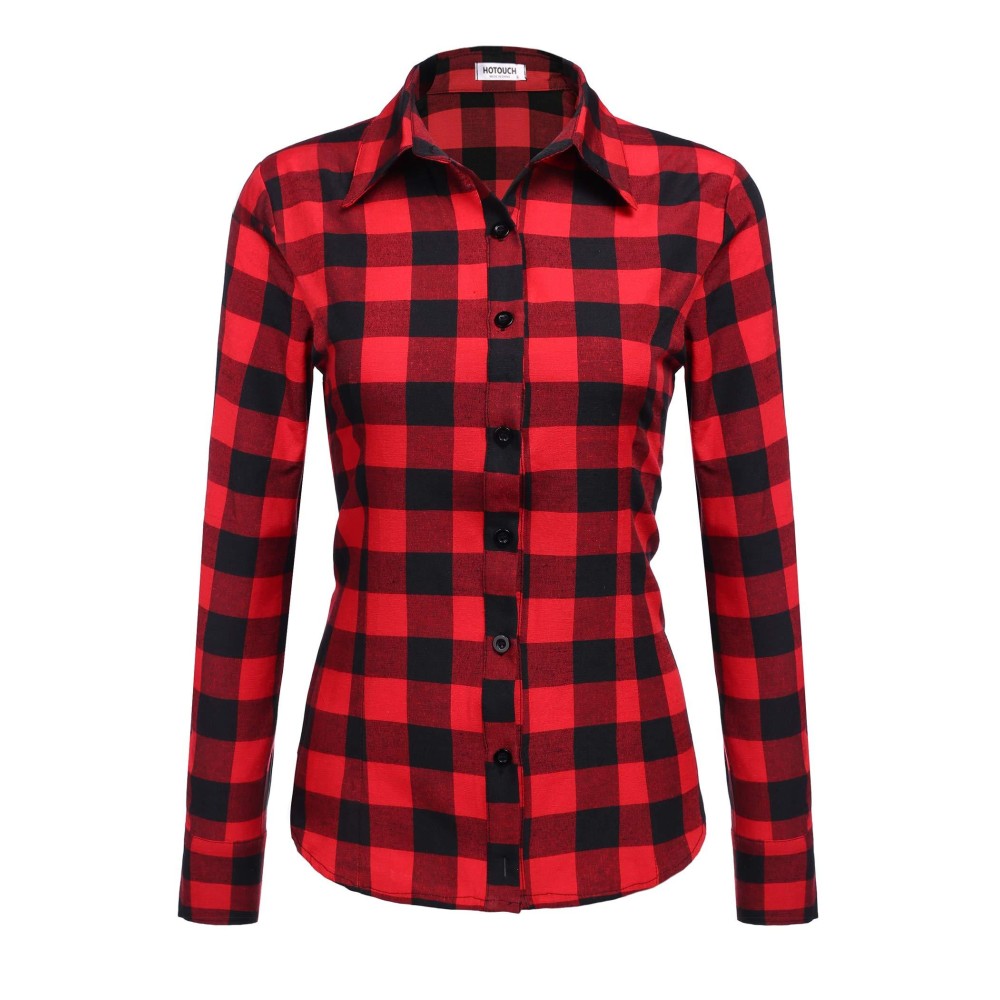 Hotouch Womens Lightweight Flannels Plaid Shirts Holiday Check Gingham Blouse (Red Buffalo Plaid S)