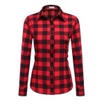Hotouch Womens Lightweight Flannels Plaid Shirts Holiday Check Gingham Blouse (Red Buffalo Plaid S)