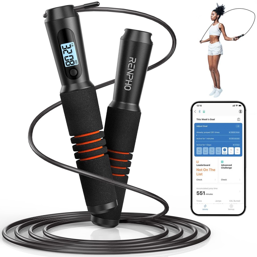Renpho Smart Jump Rope, Fitness Skipping Rope With App Data Analysis, Workout Ropes For Home Gym, Crossfit, Jumping Counter Exercise Men, Women