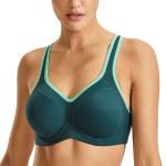 Syrokan Womens Full Support High Impact Racerback Lightly Lined Underwire Sports Bra Spruce Green 34Dd