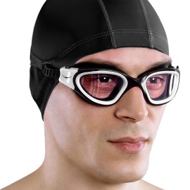 AqtivAqua Swimming Goggles Swim Goggles for Adults Men Women Kids Youth Girls Boys Children DX (Clear-Lenses White/Black-Frame)
