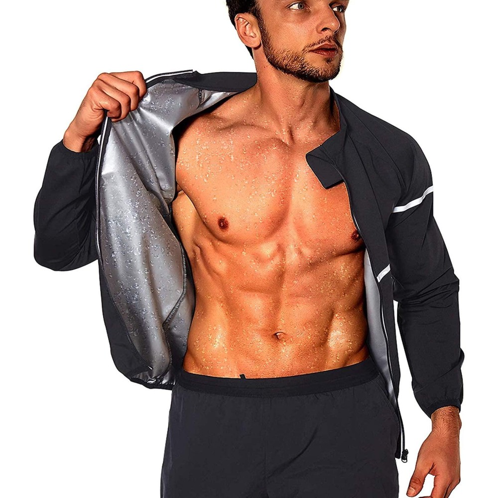 Ningmi Sauna Suit For Men Sweat - Long Sleeve Shirt Jacket Workout Body Shaper Zipper Top Slimming Fitness Trainer Gym