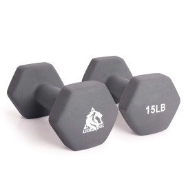 Lionscool Neoprene Coated Dumbbell Weights (Grey 15Lb Pair)
