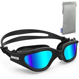 Omid Swim Goggles, Comfortable Polarized Swimming Goggles, Anti-Fog Leak Proof Uv Protection Crystal Clear Vision Swim Goggles For Men Women Adult (Black Blue)