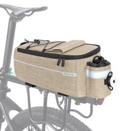 Raymace Bike Trunk Cooler Bag With Tail Light,Bicycle Rear Rack Bag Insulated Storage 8L,Pannier Bag (Beige)