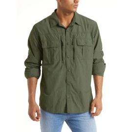 Tacvasen Mens Tactical Shirts Quick Dry Breathable Long Sleeve Hiking Shirts, Xl Green