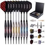 Darts Plastic Tip - Professional Soft Tip Darts Set For Electronic Dartboard 9 Pcs 18 Grams With 50 Extra Tips 9 Shafts 27 Flights Tool Kit Flight Protectors And Gift Darts Case