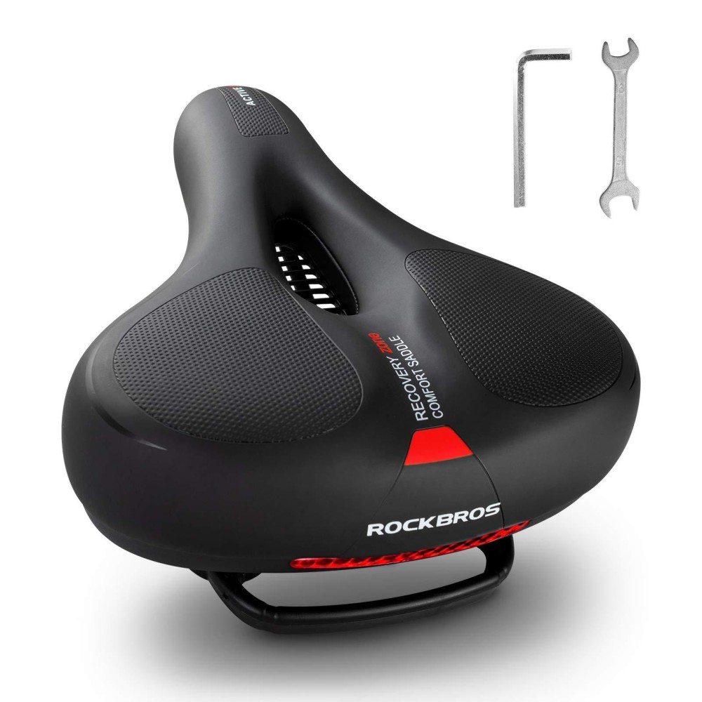 Rockbros Bike Seat Comfort Bike Saddle Mountain Bicycle Accessories For Men Women Soft Wide Bike Seat Cushion Dual Shock Absorbing With Reflective Strip