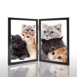 Decanit 5X7 Picture Frame Double Hinged Black Metal Thin Edge Frame With High Definition Glass Front Folding Frames Stand Vertically On Tabletop,Black