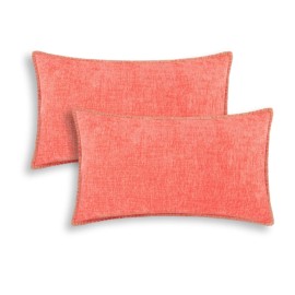 Calitime Throw Pillow Cases Pack Of 2 Cotton Thread Stitching Edges Solid Dyed Soft Chenille Cushion Covers For Couch Sofa Home Farmhouse Decoration 12 X 20 Inches Living Coral