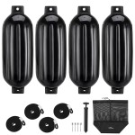 Affordura Boat Fender 4 Pack Boat Bumpers Fenders With 4 Ropes, Boat Bumpers For Pontoon Boat Fenders Inflatable (Black, 5.5 Inch)