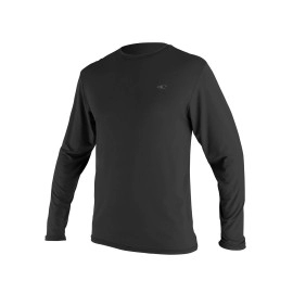 O'Neill WetSuit Men's Basic Skins UPF 50+ Long Sleeve Sun Shirt, Black Wave Logo (4339ic), Large Tall