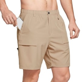 Baleaf Mens 7 Casual Shorts For Summer Elastic Waist Quick Dry Lightweight Short With Cargo Hiking Fishing Khaki Size Xxl