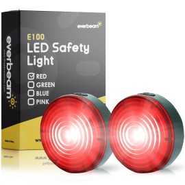 Everbeam E100 Led Safety Lights For Walking At Night - Waterproof Bike Led Light Excellent For Runners, Cycling, Dog Walking, Kayaking-Bright Clip On Led Light, Many Straps For Wearing - 2 Pack, Red