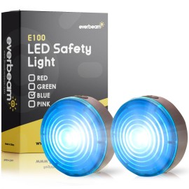 Everbeam E100 Led Safety Lights For Walking At Night - Waterproof Bike Led Light Excellent For Runners, Cycling, Dog Walking, Kayaking-Bright Clip On Led Light, Many Straps For Wearing - 2 Pack, Blue