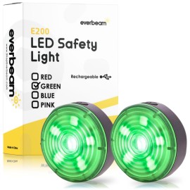Everbeam E200 Led Bicycle Lights Front And Rear Rechargeable Powerful Waterproof Safety Clip On Led Light Set Are Great For Runners, Cycling, Dog Walking - Includes Straps For Wearing-2 Pack, Green