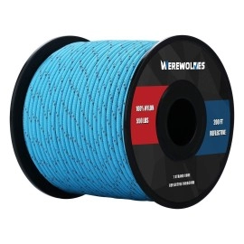 Werewolves Reflective 550 Paracord - 100% Nylon, Rope Roller, 7 Strand Utility Parachute Cord For Camping Tent, Outdoor Packaging (Reflective Lake Blue, 100Feet)