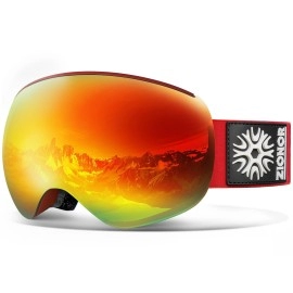 Zionor X4 Pro Ski Goggles - Magnetic Snowboard Goggles - Interchangeable Lens Snow Goggles - Anti-Fog Uv Protection For Men Women (Vlt 763 Red Lens)