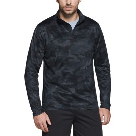 TSLA Men's Quarter Zip Thermal Pullover Shirts, Winter Fleece Lined Lightweight Running Sweatshirt, Fleece 1/4 Zip Sweatshirt Woodland Black, Medium