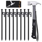 Lfsemini 4/8/16Pcs Tent Stakes And Hammer Set, 8/10/12/16In Heavy Duty Forged Steel Tent Stakes + Camping Hammer + Storage Pouch, Available In Rocky Place(8Pcs 10In Stakes And Hammer)